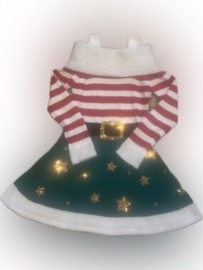 Holiday Time Red and White Striped Top with Green Star Skirt Dress